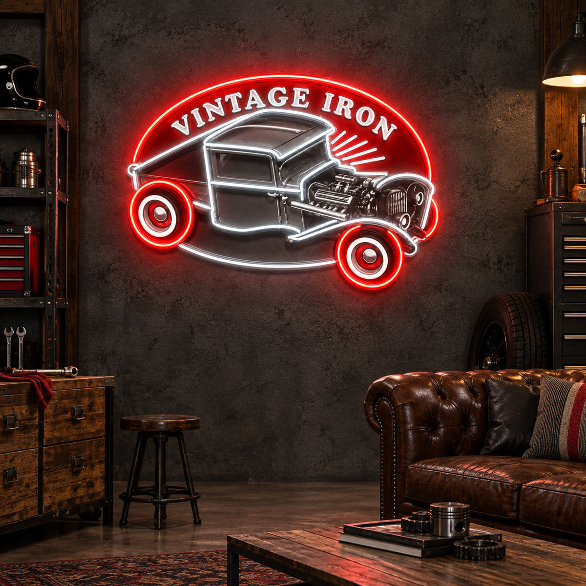 Vintage Iron Hot Rod LED Neon Sign - Shineneon