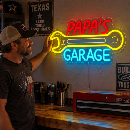 Papas Garage Wrench LED Neon Sign Wall Neon Signs - Human Interaction