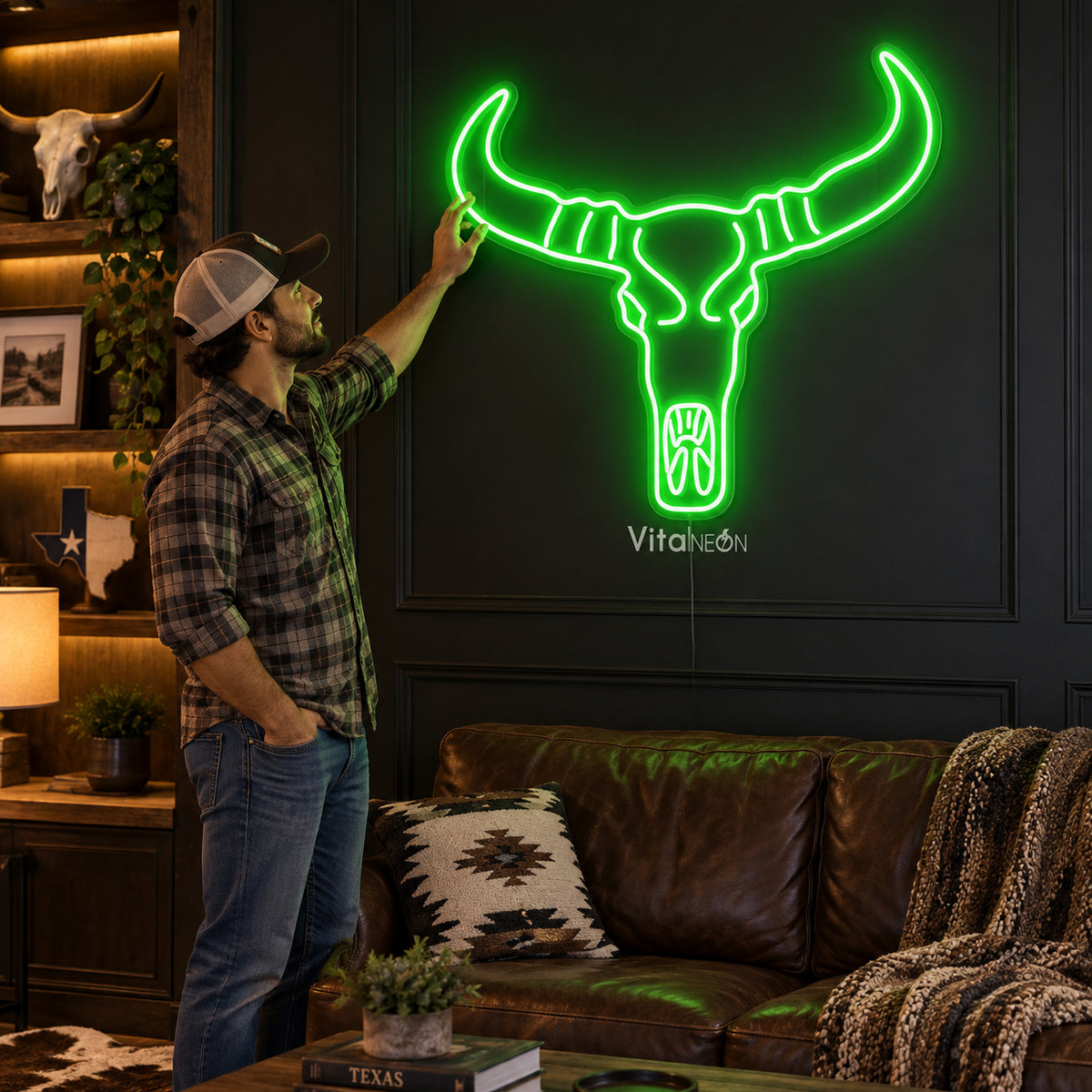 Longhorn Bull Skull Wall Decor LED Neon Sign Wall Neon Signs - Human Interaction