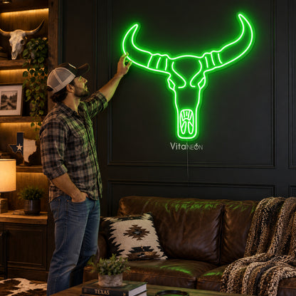 Longhorn Bull Skull Wall Decor LED Neon Sign Wall Neon Signs - Human Interaction