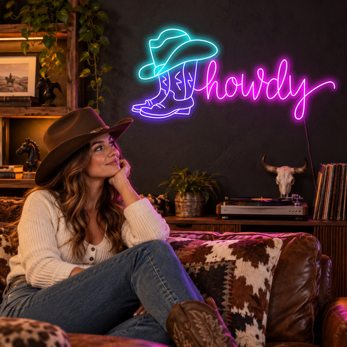 Howdy Cowboy Boot Hat LED Neon Sign Wall Neon Signs - Human Interaction