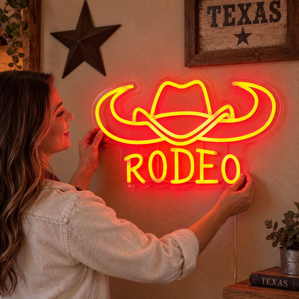 Rodeo Cowboy Hat Longhorn Vintage LED Neon Sign Wall Neon Signs - Human Interaction