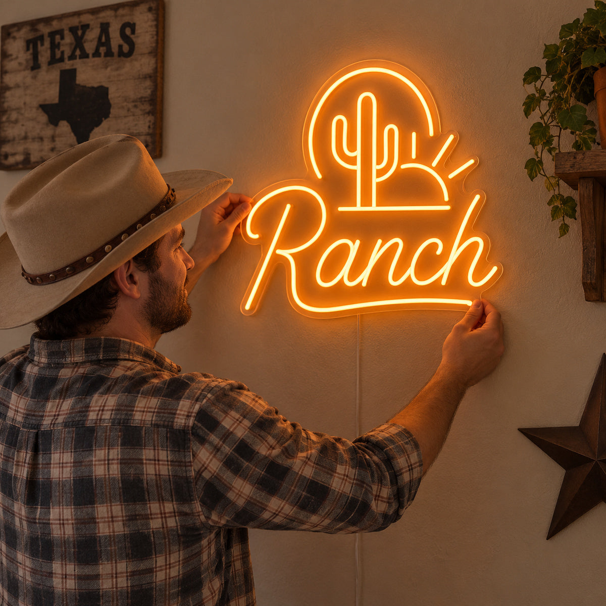 Ranch Cactus Sunset Vintage LED Neon Sign Wall Neon Signs - Human Interaction