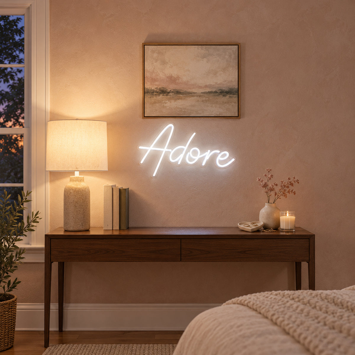 Adore LED Neon Sign Tilted Board Script - Installation Scene