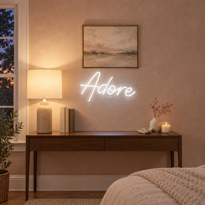 Adore LED Neon Sign Tilted Board Script - Installation Scene