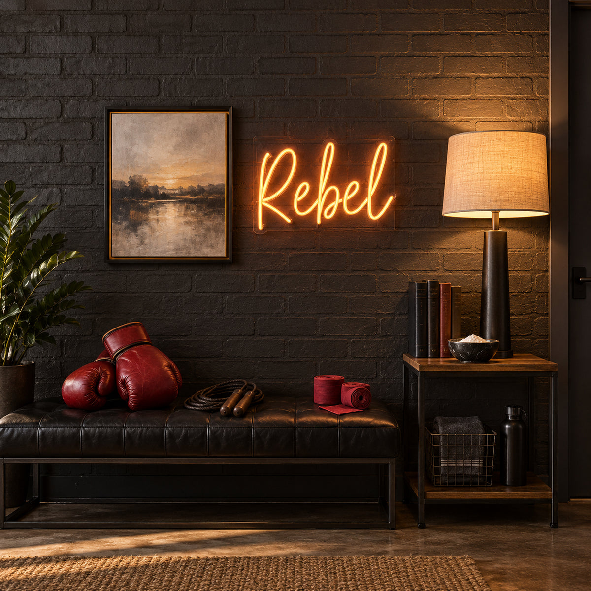 Rebel LED Neon Sign Dimmable Wall Light - Installation Scene