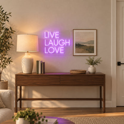 Live Laugh Love LED Neon Sign Stacked Caps Design - Installation Scene