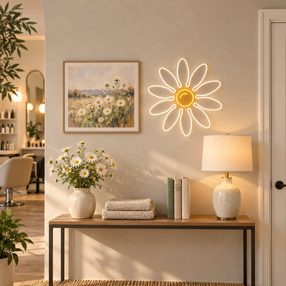 Daisy Flower LED Neon Sign for Salon Light Up Business Decor - Installation Scene