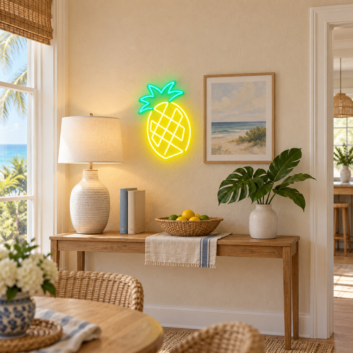 Pineapple LED Neon Sign Line Art Outline Style - Installation Scene