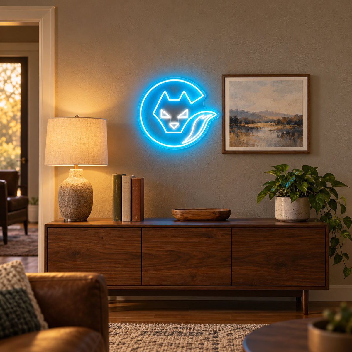 Fox LED Neon Sign for Man Cave Dimmable Wall Decor - Installation Scene