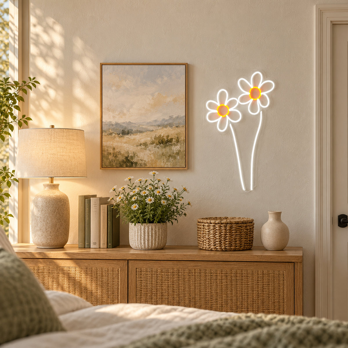 Chamomile Flower LED Neon Sign for Photo Booth Light Up Party Decor - Installation Scene
