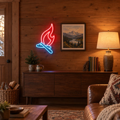 Campfire Bonfire LED Neon Sign Dimmable Wall Light - Installation Scene