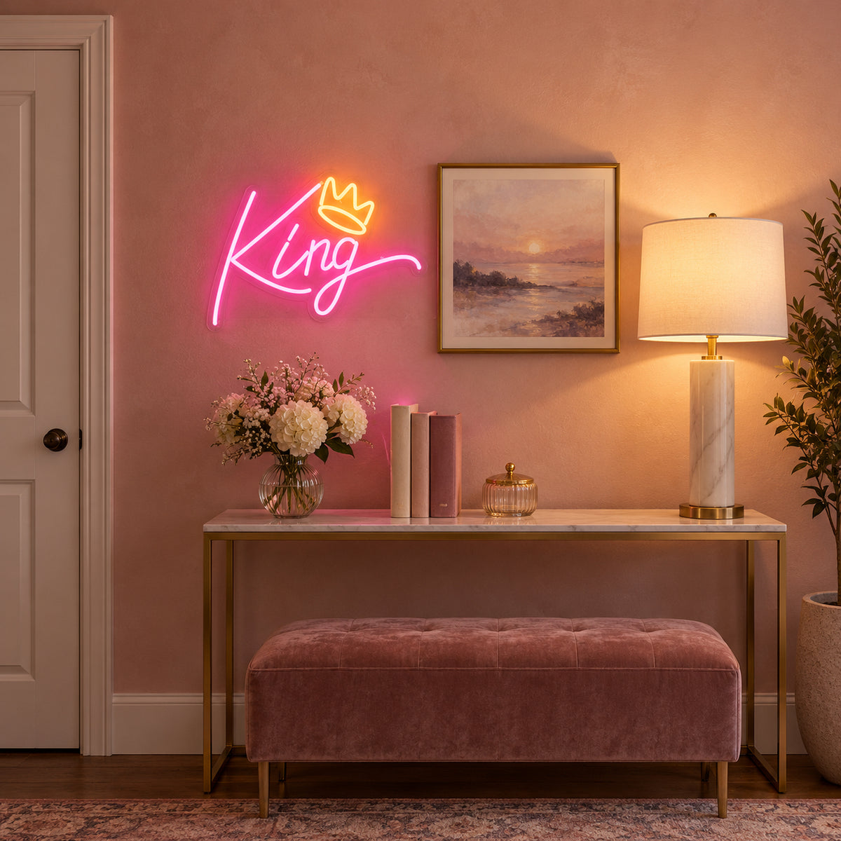 King Crown LED Neon Sign for Photo Booth Light Up Party Decor - Installation Scene
