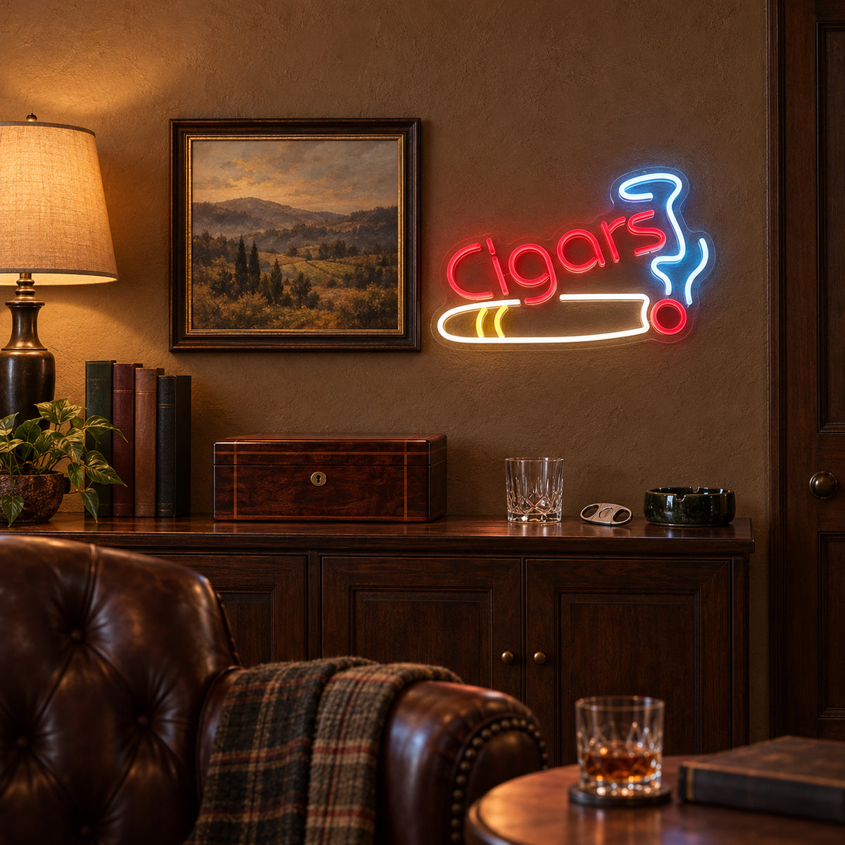 Cigar Smoke Shop LED Neon Sign Dimmable Wall Light - Installation Scene