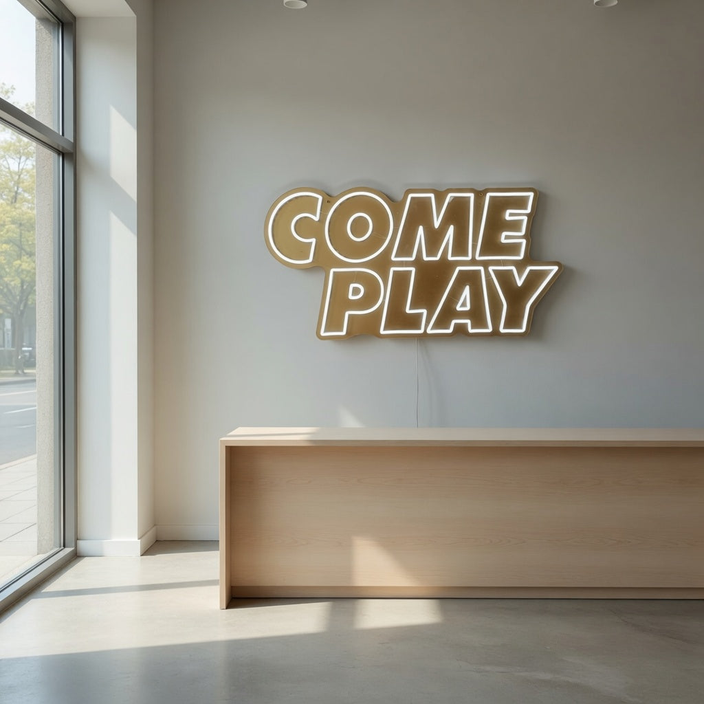Come Play LED Neon Sign Dimmable Wall Light - Installation Scene