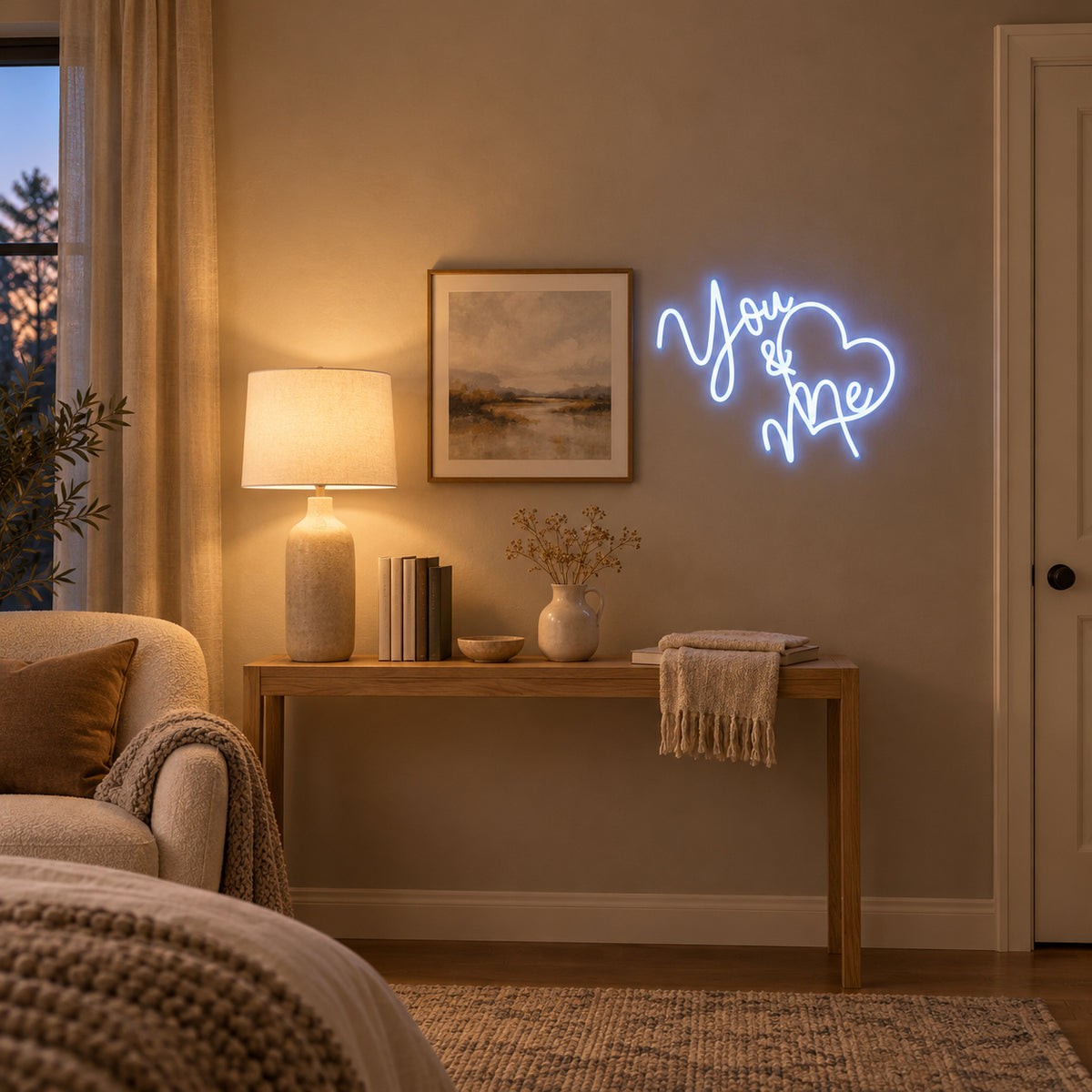 You Me Heart LED Neon Sign Dimmable Wall Light - Installation Scene