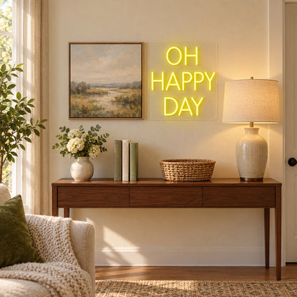 Oh Happy Day LED Neon Sign Dimmable Wall Light - Installation Scene