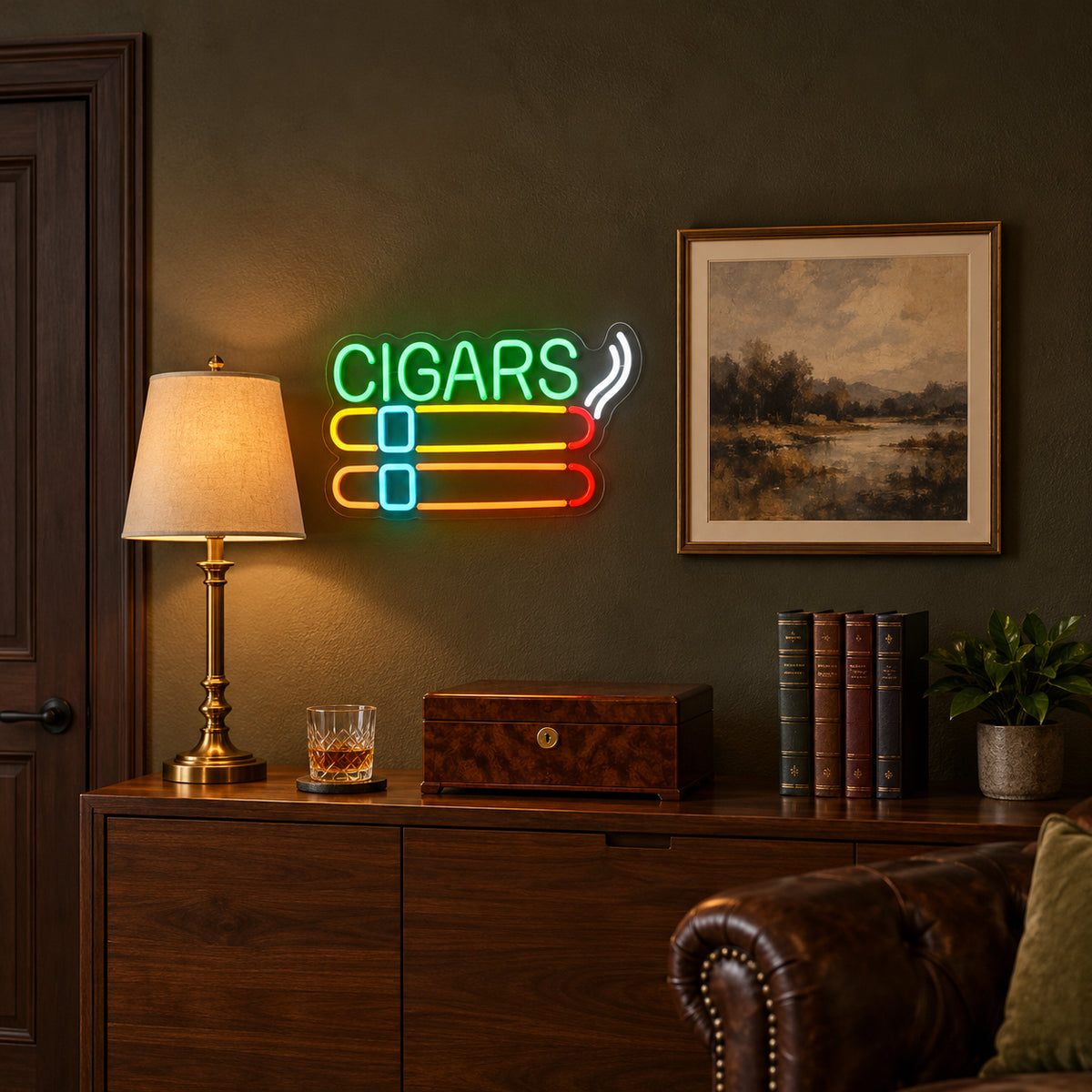Cigars LED Neon Sign for Bar Light Up Business Decor - Installation Scene