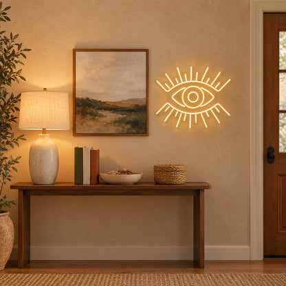 Evil Eye LED Neon Sign for Storefront Light Up Business Decor - Installation Scene