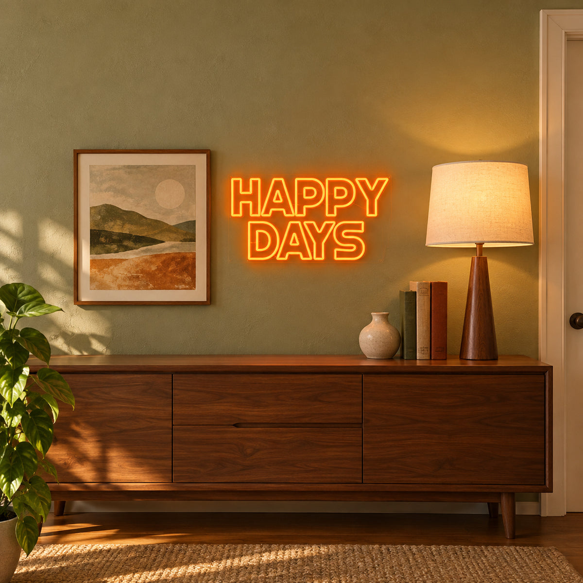 Happy Days LED Neon Sign Dimmable Wall Light - Installation Scene