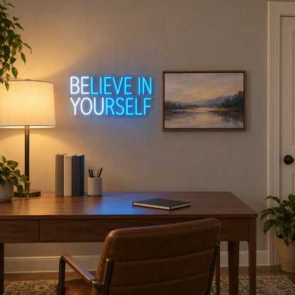 Believe in Yourself LED Neon Sign Boxed Caps Mix - Installation Scene