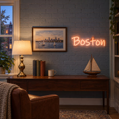 Boston LED Neon Sign Dimmable Wall Light - Installation Scene