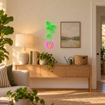 Fiddle Leaf Fig Plant Neon Sign - Installation Scene