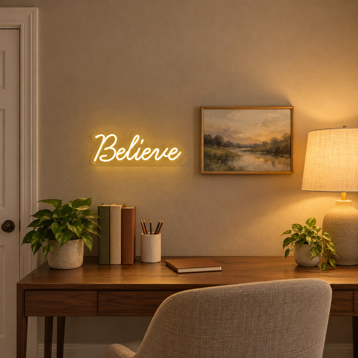Believe LED Neon Sign for Christmas Light Up Party Decor - Installation Scene