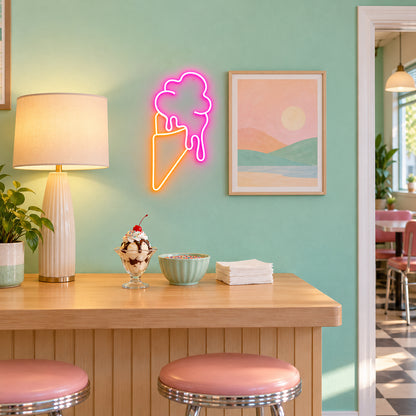 Ice Cream Cone LED Neon Sign Melting Soft Serve Design - Installation Scene