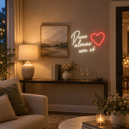 Duas Almas Um So Portuguese Two Souls One LED Neon Sign for Wedding - Installation Scene