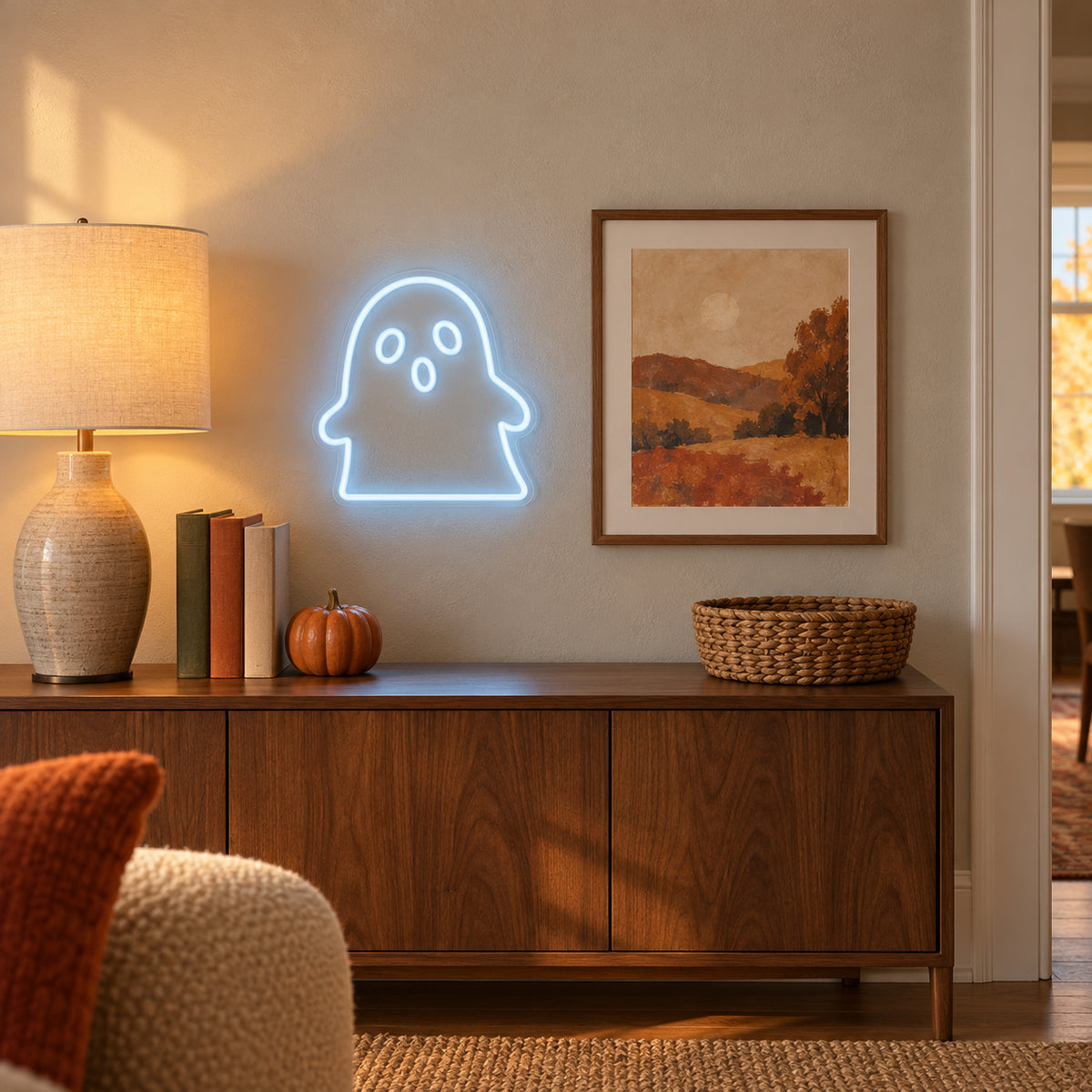 Ghost Boo Halloween Neon Sign - Installation Scene
