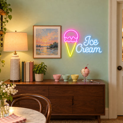 Ice Cream LED Neon Sign Circle Badge Design - Installation Scene