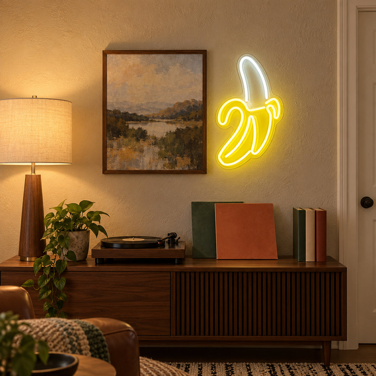 Banana LED Neon Sign for Man Cave Dimmable Wall Decor - Installation Scene