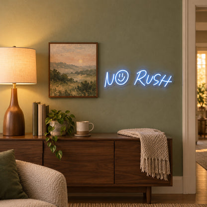 No Rush Smiley Face LED Neon Sign Dimmable Wall Light - Installation Scene