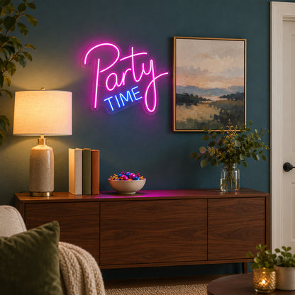 Party Time LED Neon Sign for Wedding Dimmable Backdrop Light - Installation Scene