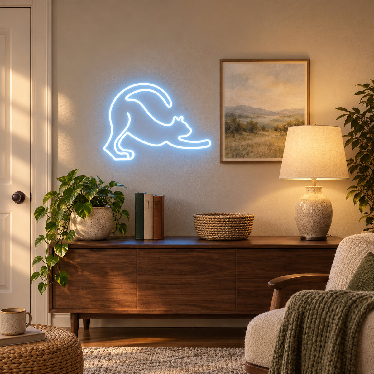 Cute Cat LED Neon Sign Round Kitty Face - Installation Scene