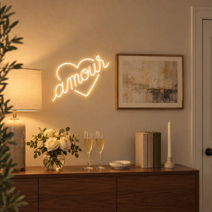 Amour LED Neon Sign for Wedding Light Up Party Decor - Installation Scene