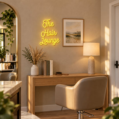 The Hair Lounge LED Neon Sign Dimmable Wall Light - Installation Scene