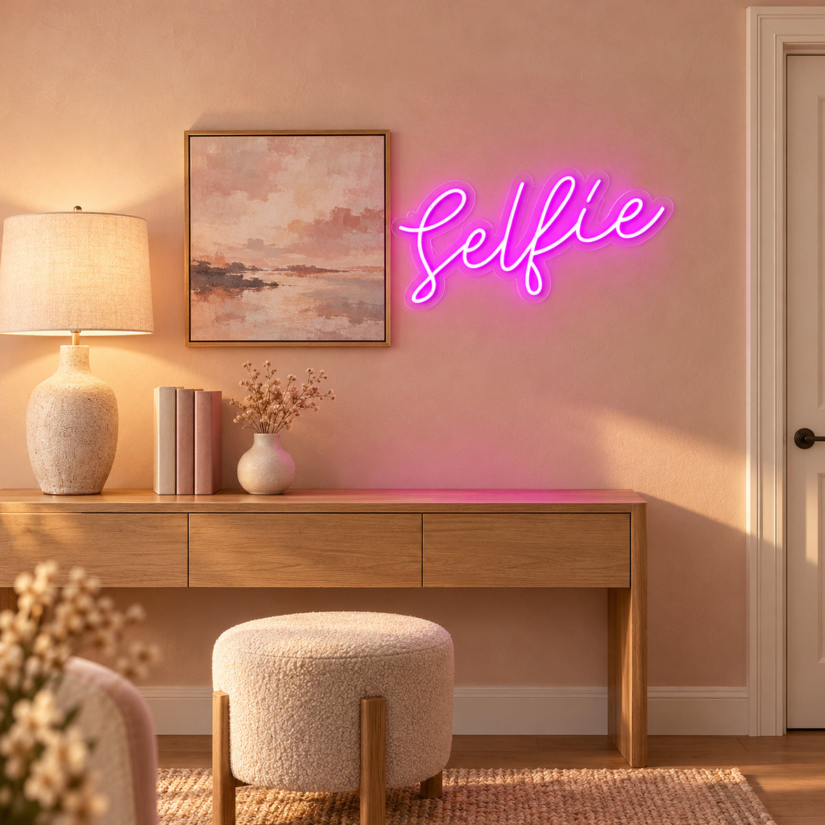 Selfie LED Neon Sign Garden Glow Script - Installation Scene
