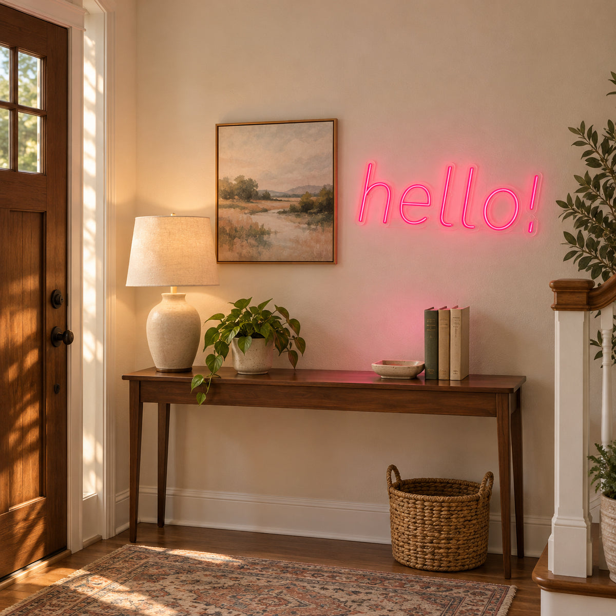 Homely Hello Neon Sign - Installation Scene