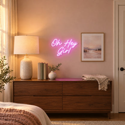 Oh Hey Girl LED Neon Sign Dimmable Wall Light - Installation Scene