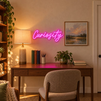 Curiosity LED Neon Sign Dimmable Wall Light - Installation Scene