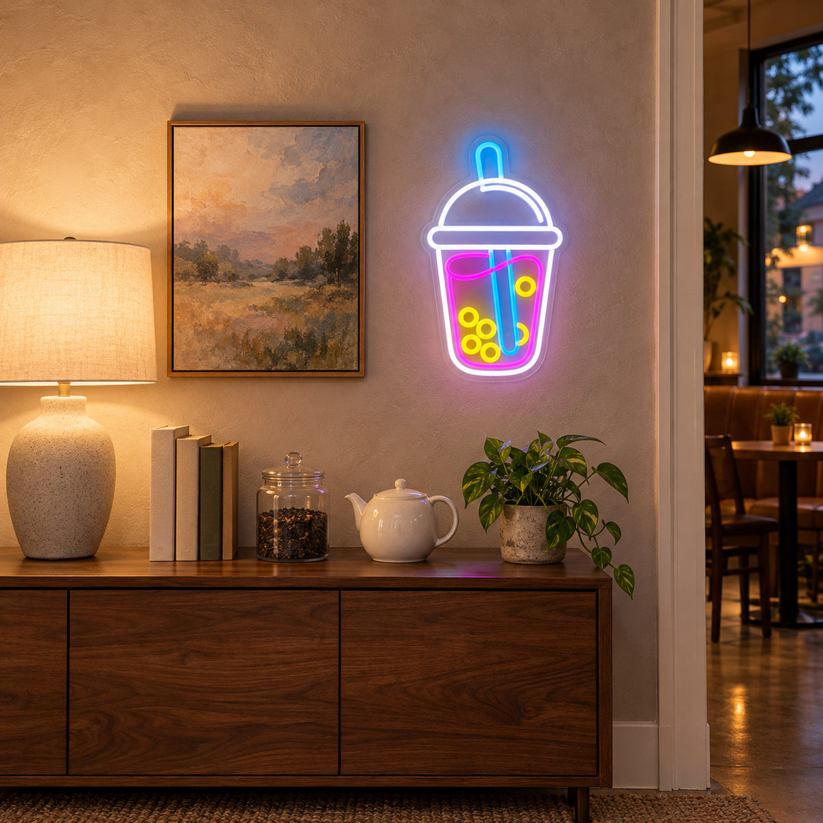 Boba Drink LED Neon Sign Dimmable Wall Light - Installation Scene