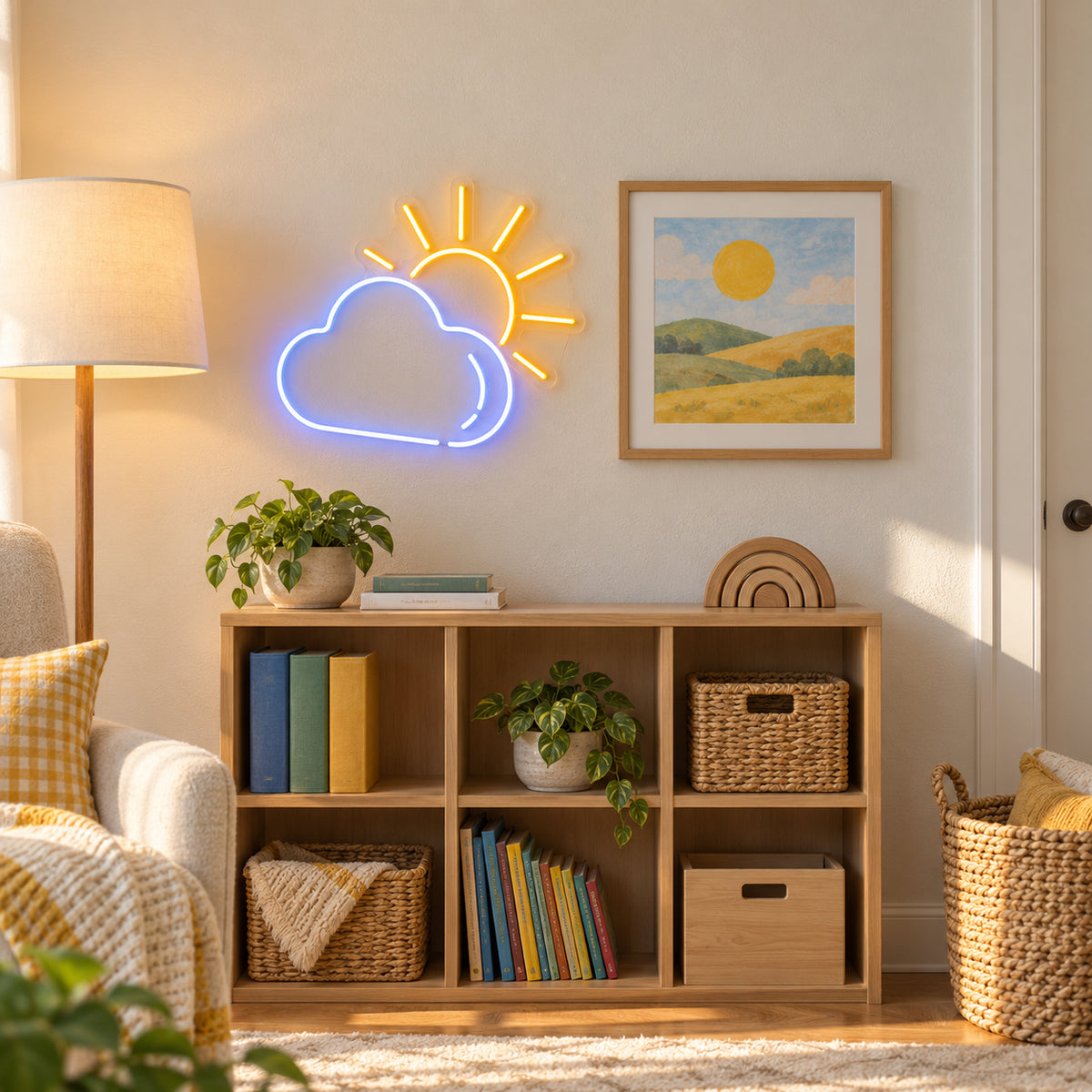 Sunny Day Clouds Sun LED Neon Sign Dimmable Wall Light - Installation Scene