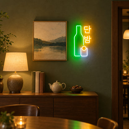 Korean Soju LED Neon Sign Twin Bottle Outline - Installation Scene