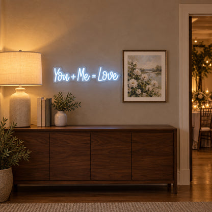 You+Me=Love LED Neon Sign for Wedding Light Up Party Decor - Installation Scene