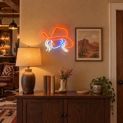 Cowgirl LED Neon Sign for Salon Light Up Business Decor - Installation Scene