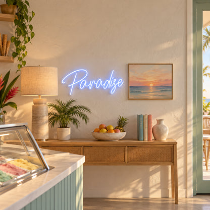 Paradise LED Neon Sign Playful Scene Script - Installation Scene