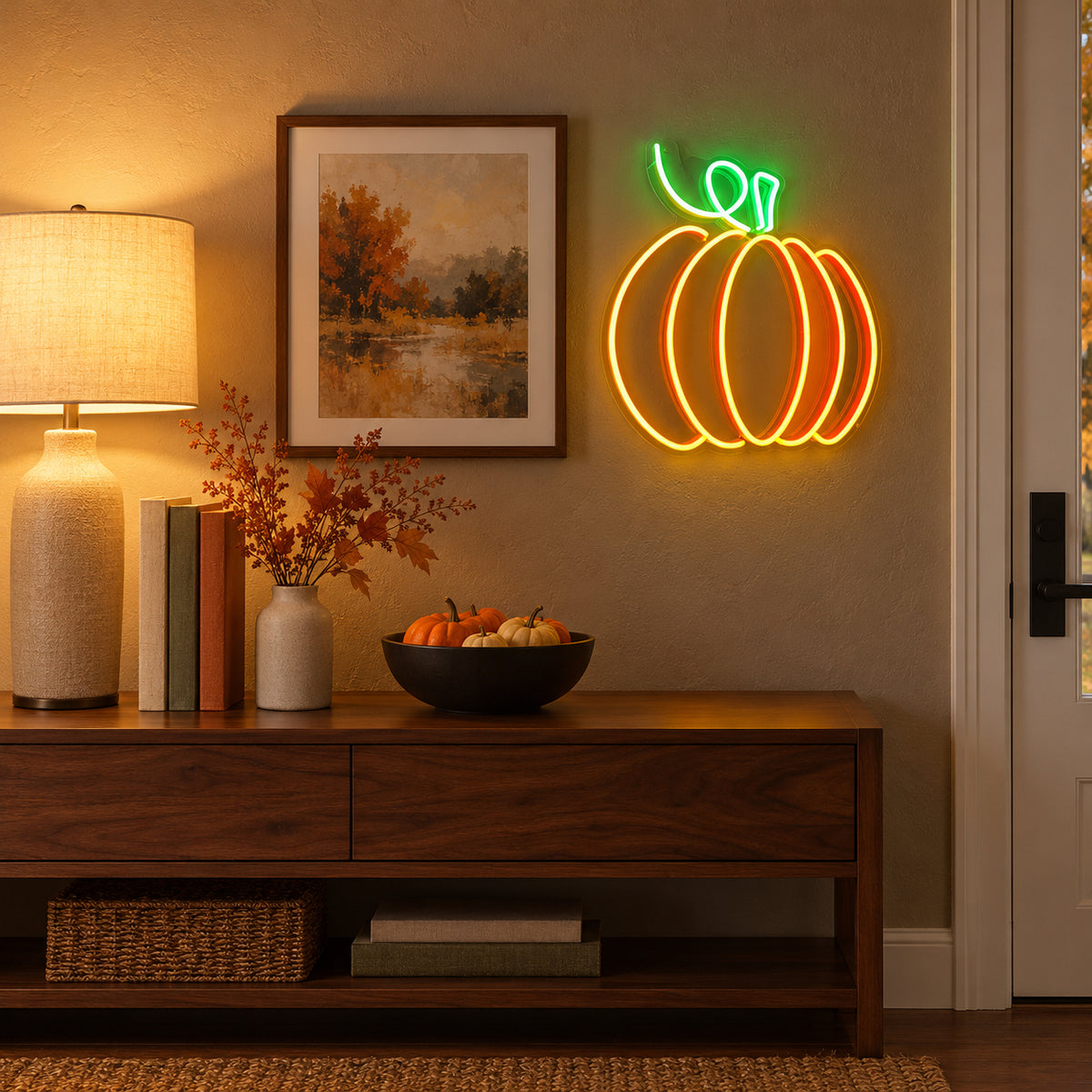 Pumpkin LED Neon Sign for Halloween Light Up Party Decor - Installation Scene