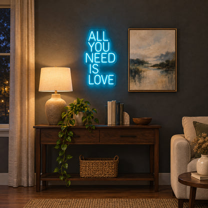All You Need is Love LED Neon Sign Block Capital Letters - Installation Scene